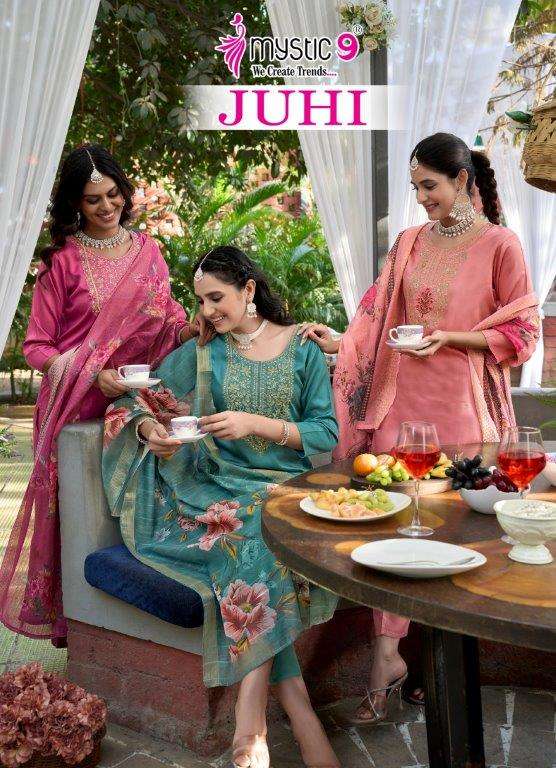 JUHI VOL-01 BY MYSTIC 9 1001 TO 1008 SERIES ROMAN SILK PRINT DRESSES-00140