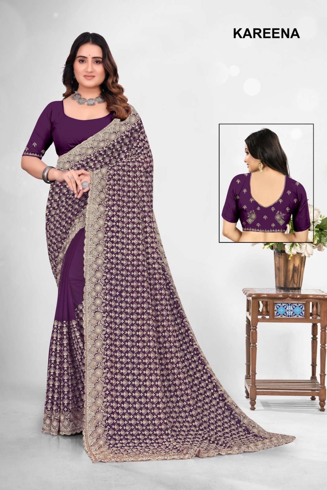 KAREENA BY ASLIWHOLESALE DESIGNER PURE GEORGETTE EMBROIDERY SAREES-00103