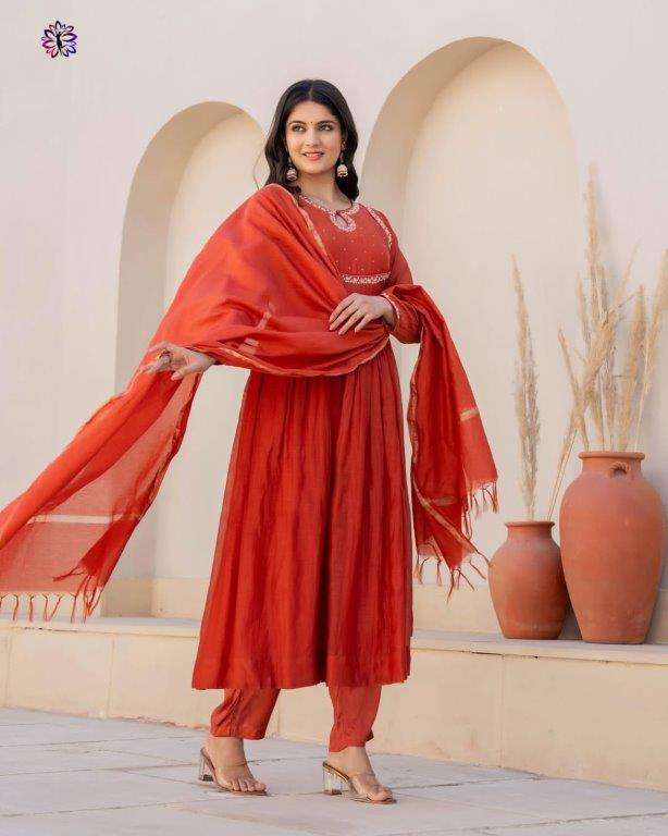 KF-5106 BY ASLIWHOLESALE DESIGNER PURE VISCOSE SILK EMBROIDERY DRESSES-00096