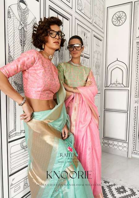 KNOORIE BY RAJTEX 387001 TO 387006 SERIES PURE HANDLOOM CHIFFON SAREES-00137