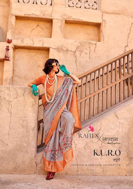 KURO BY RAJTEX 376001 TO 376006 SERIES PURE HANDLOOM GEORGETTE PRINTS SAREES-00137