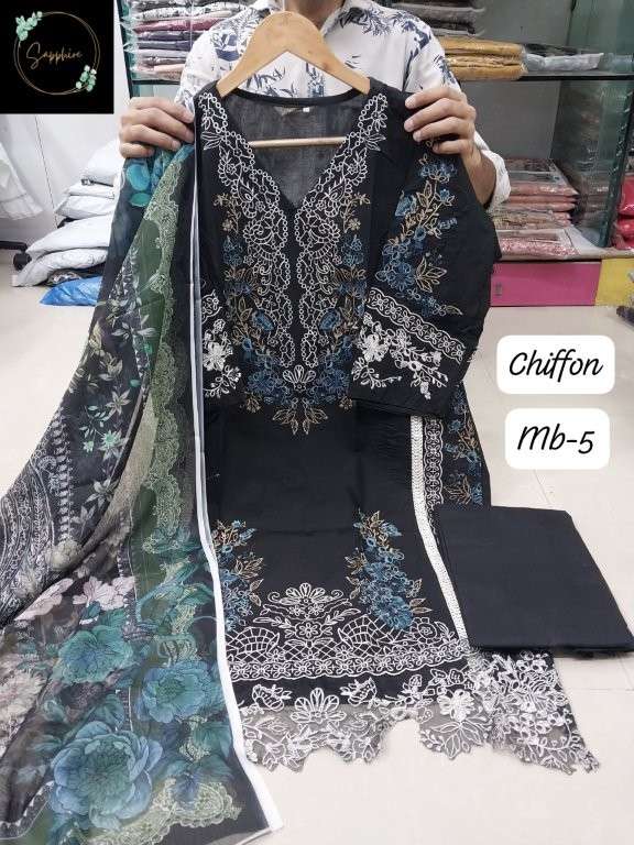 MARIA B VOL-05 COLOURS  BY SAPPHIRE PURE LAWN COTTON EMBROIDERY PAKISTANI DRESSES-00272
