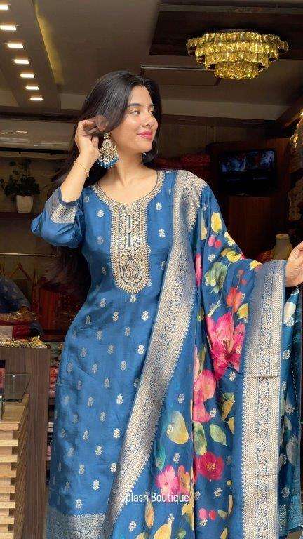 MONICA VOL-89 BY ASLIWHOLESALE DESIGNER PURE BNARSHI SILK EMBROIDERY DRESSES-00231