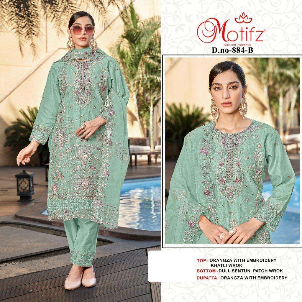 MOTIFZ 884 COLOURS BY MOTIFZ DESIGNER ORGANZA EMBROIDERY PAKISTANI DRESSES-00201