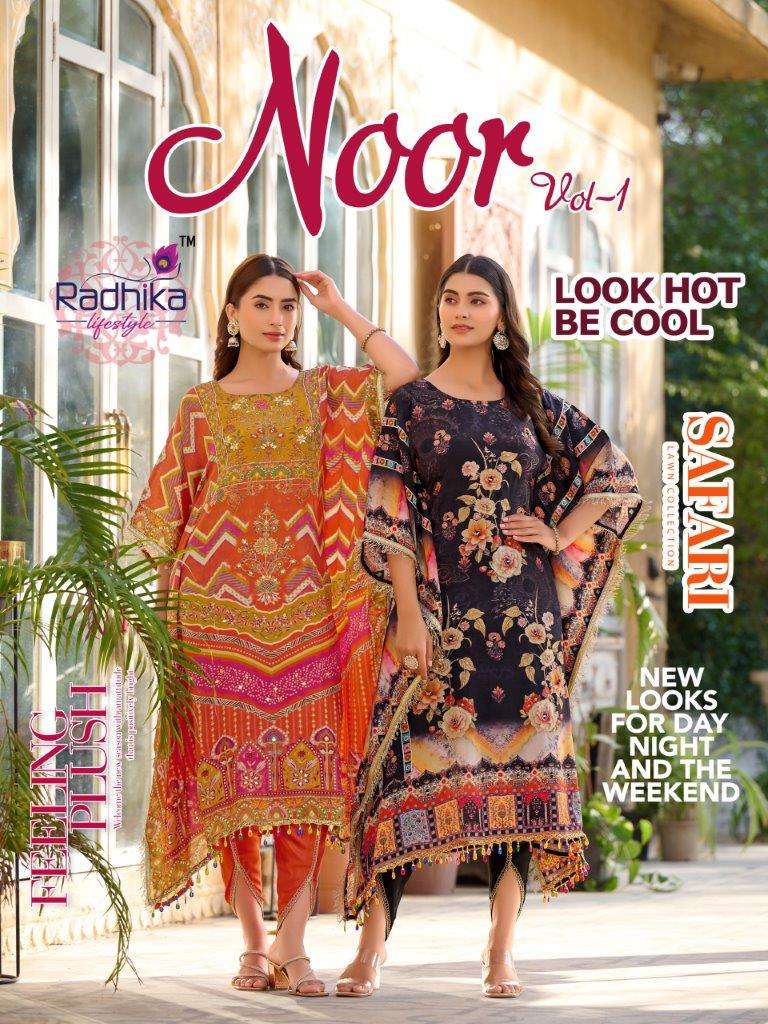 NOOR BY RADHIKA LIFESTYLE 1001 TO 1008 SERIES NATURAL CREPE  PRINT KAFTAN TULIP-00062