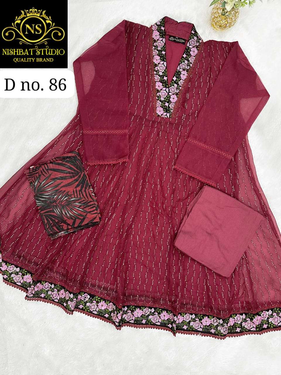 NS 86 COLOURS BY NISHBAT STUDIO FANCY ORGANZA EMBROIDERY PAKISTANI DRESSES-00204