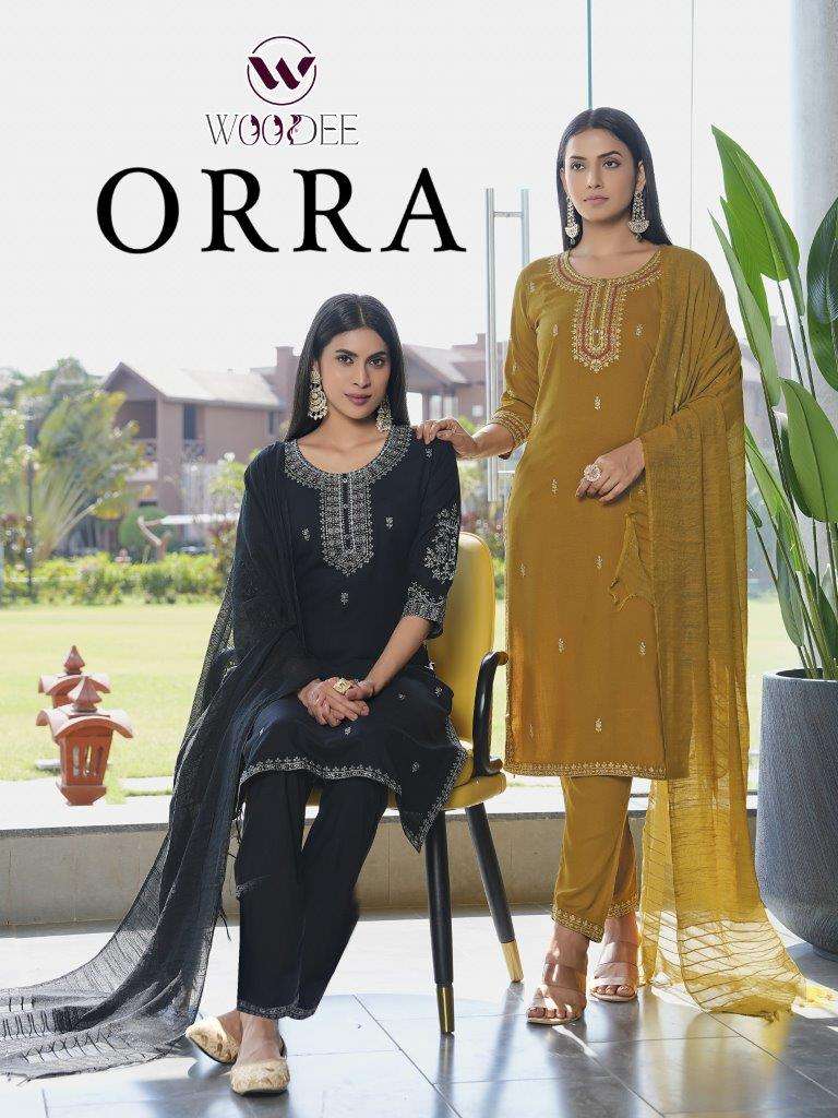 ORRA VOL-01 BY WOODEE 1001 TO 1006 SERIES FANCY RAYON SLUB PRINT DRESSES-00140