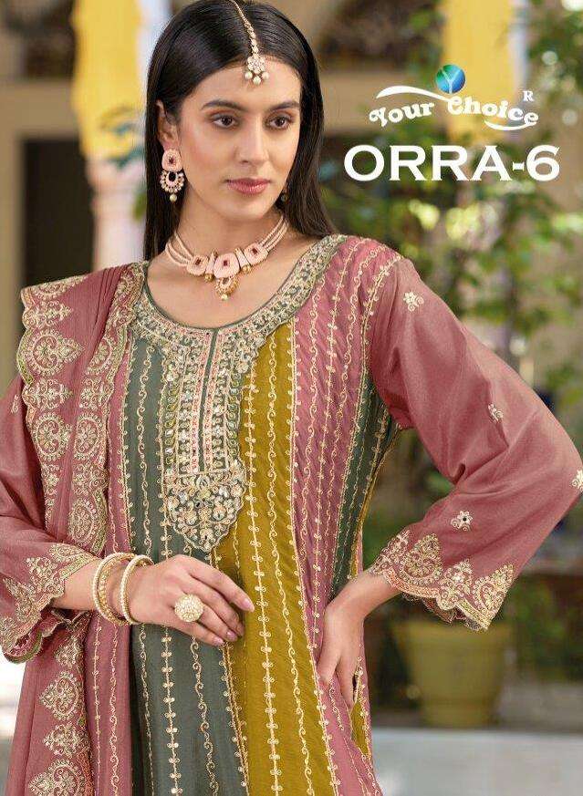 ORRA VOL-6 BY YOUR CHOICE 6001 TO 6003 SERIES HEAVY CHINON EMBROIDERY DRESSES-00011