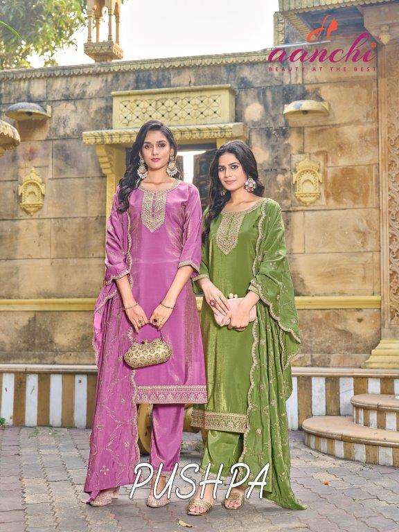 PUSHPA BY AANCHI PURE ROMAN SIMMER EMBROIDERY PRINTED DRESSES - 00286