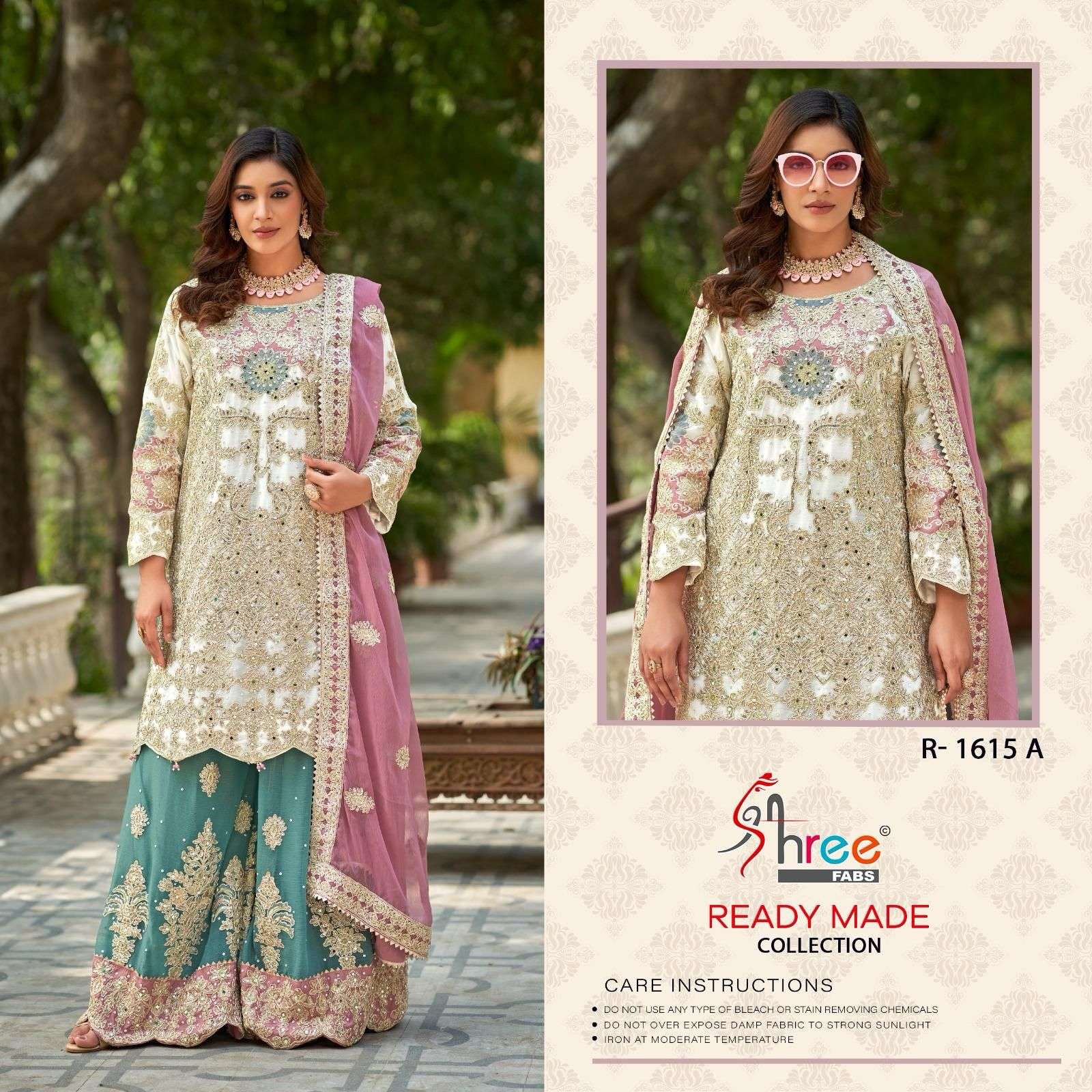 R-1615 COLOURS BY SHREE FAB R-1615-A TO S-1615-D SERIES PURE CHIFFON MEBROIDERED DRESSES-00201