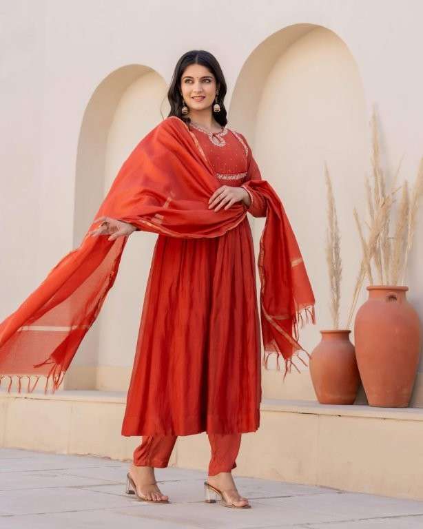 RADHIKA BY ASLIWHOLESALE DESIGNER PURE VISCOSE SILK EMBROIDERY DRESS-00264