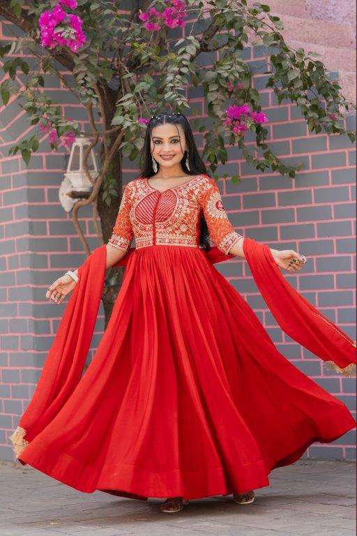 RAM-088 BY ASLIWHOLESALE DESIGNER PURE CHINON EMBROIDERY GOWNS-00236
