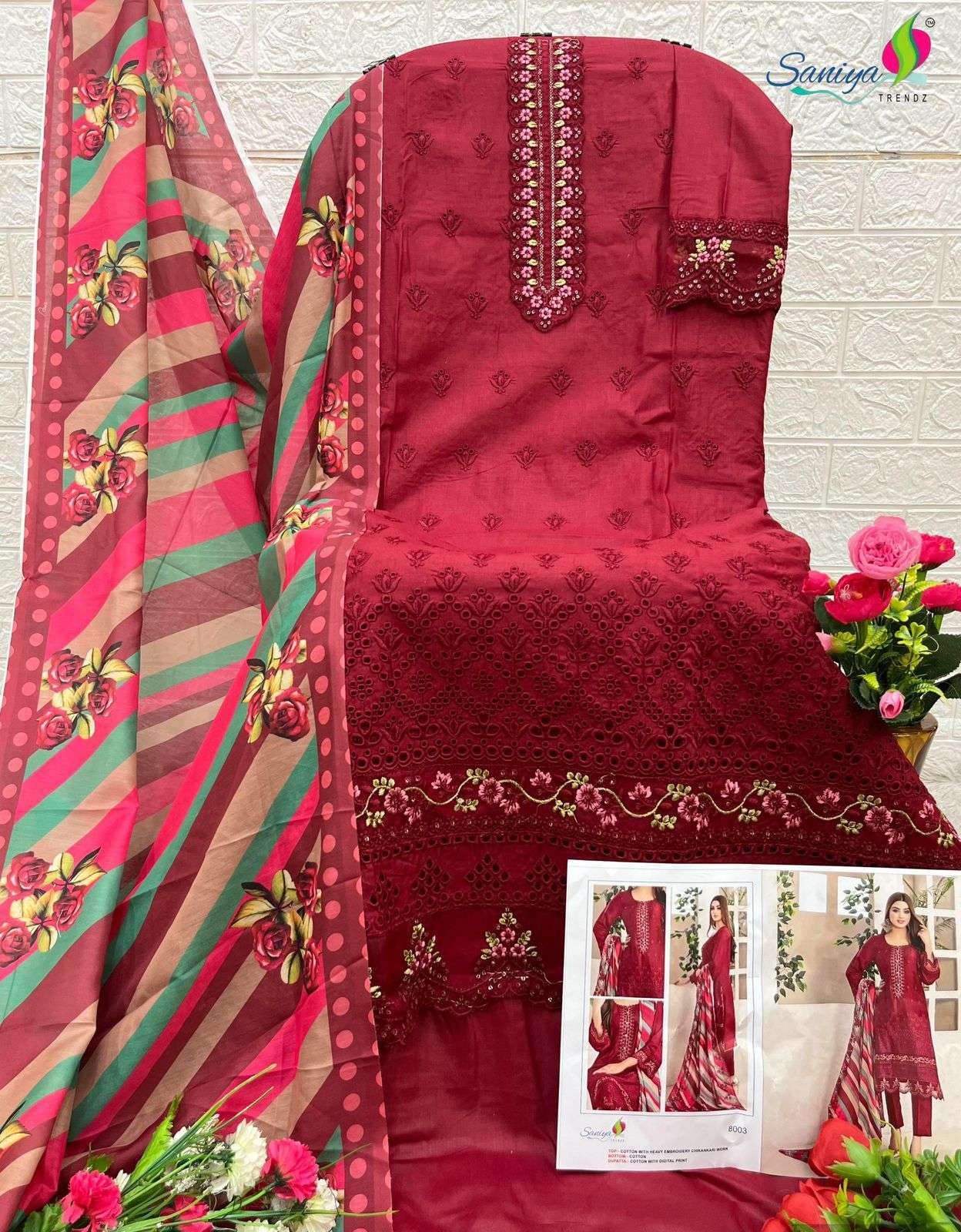 RANGRASIYA VOL-08 BY SANIYA TRENDZ COTTON CHIKANKARI PAKISTANI DRESSES-00071