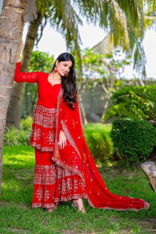 RM-094 COLOUR BY ASLIWHOLESALE DESIGNER PURE FAUX GEORGETTE SHARARA DRESSES-00236