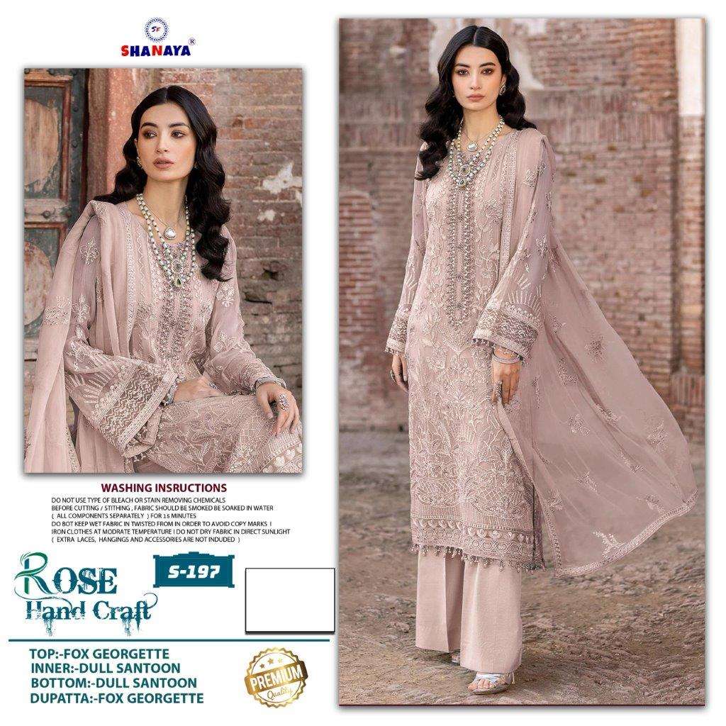 ROSE HAND CRAFT S-197 BY SHANAYA FASHION DESIGNER FAUX GEORGETTE PAKISTANI DRESS-00201
