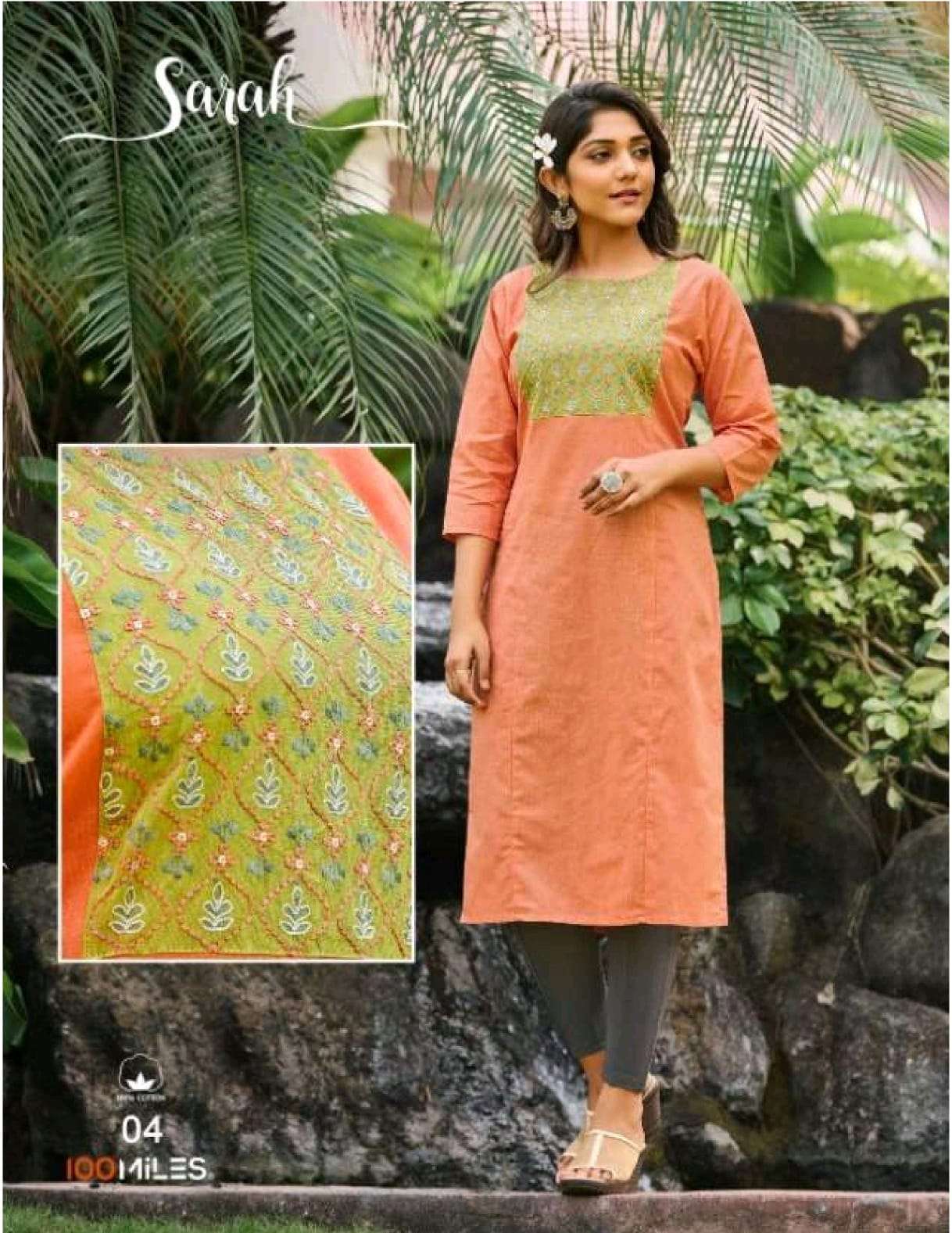 SARAH BY 100 MILES 01 TO 04 SERIES FANCY COTTON BLEND EMBROIDERY KURTIS-00014