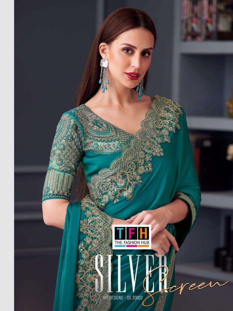 SILVER SCREEN 30002 COLOURS  BY TFH DESIGNER SILK CHIFFON WORK SAREES-00137