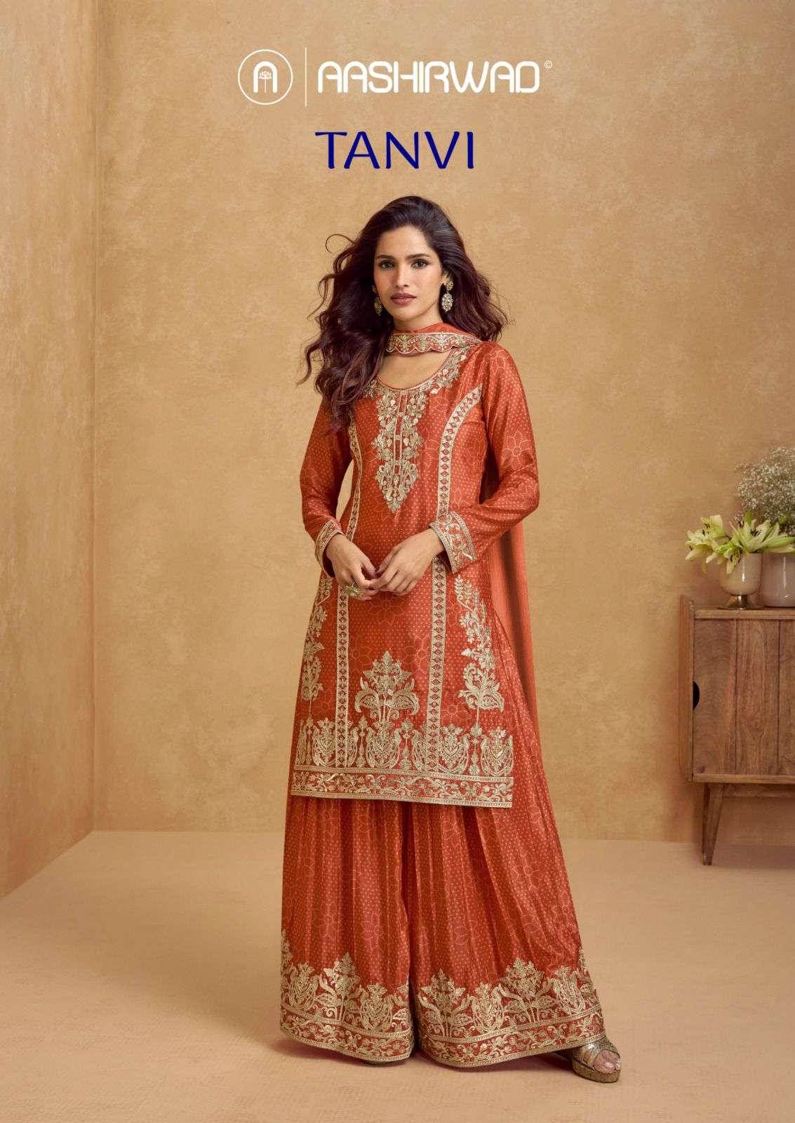 AASHIRWAD CREATION TANVI 10284 TO 10287 SERIES DESIGNER CHINON SILK DRESSES-00150