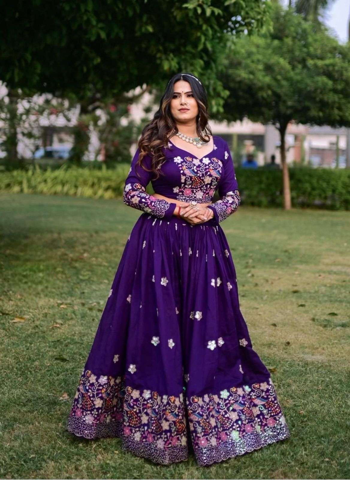 TAPI-236 BY ASLIWHOLESALE DESIGNER FANCY CHINON THREAD WORK LEHENGAS-00185