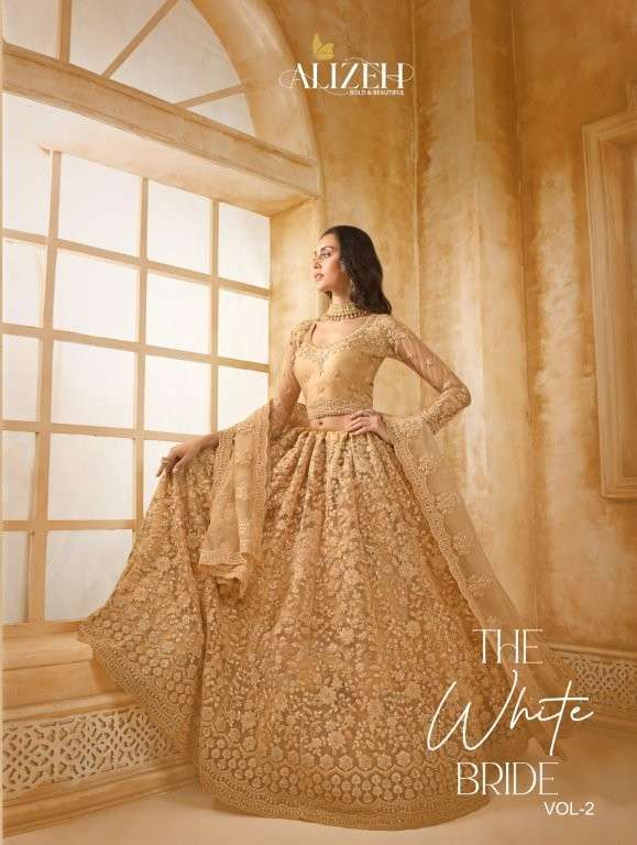 THE WHITE BRIDE VOL-2 BY ALIZEH DESIGNER PURE NET EMBROIDERY LEHENGAS-00001