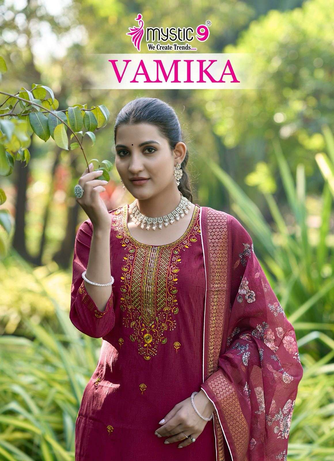 VAMIKA VOL-01 BY MYSTIC 9 1001 TO 1008 SERIES SILK DOBBY PRINT DRESSES-00140