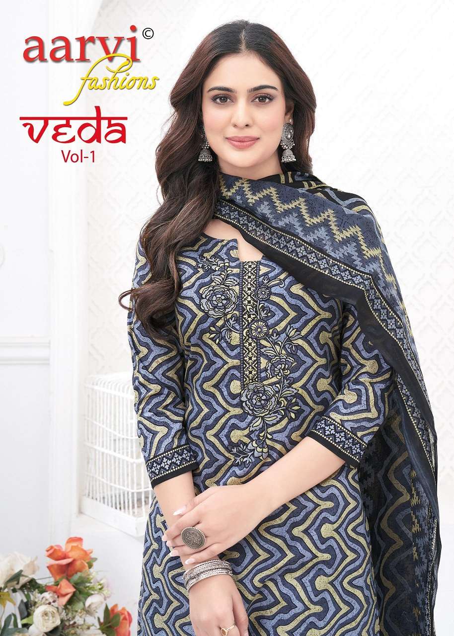 VEDA VOL-1 BY AARVI FASHION 7433 TO 7444 SERIES PURE COTTON PRINTED DRESSES-00015