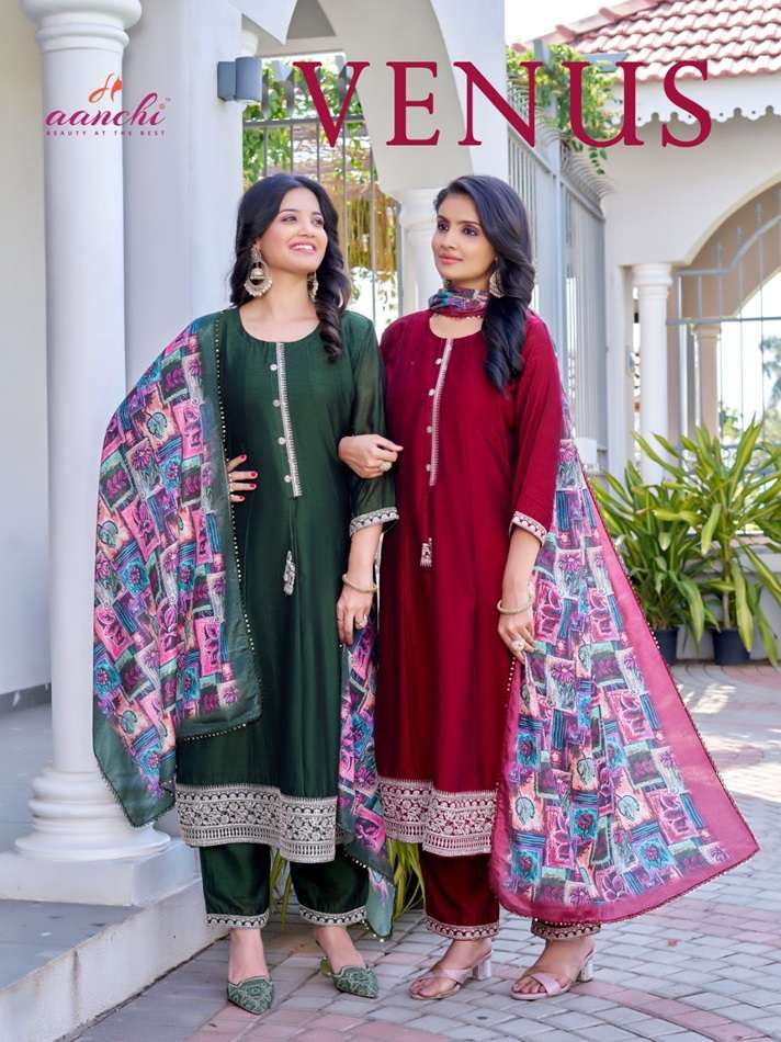 VENUS BY AANCHI 1001 TO 1004 SERIES FANCY ROMAN SILK PRINT DRESSES-00014