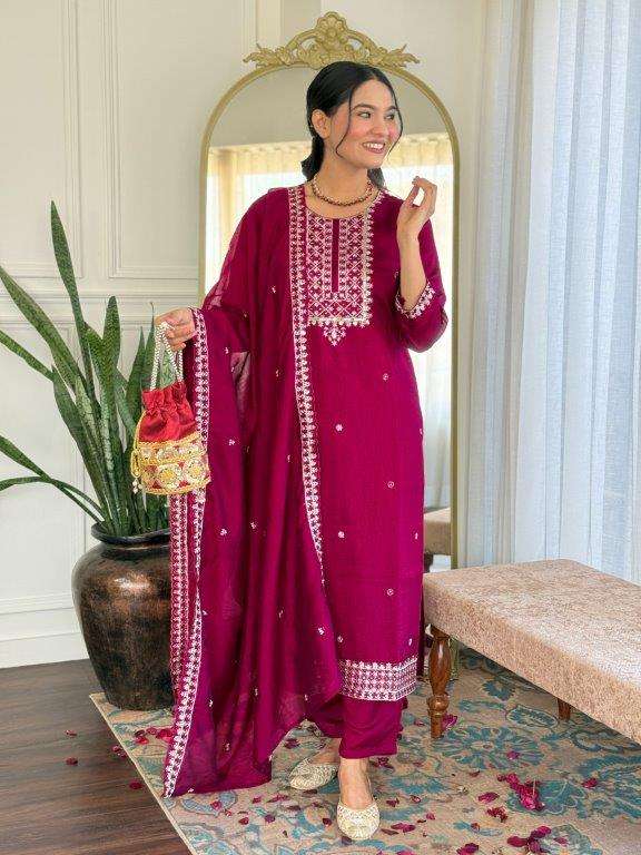 YASHVI BY ASLIWHOLESALE DESIGNER PURE VICHITRA SILK EMBROIDERY DRESSES-00264