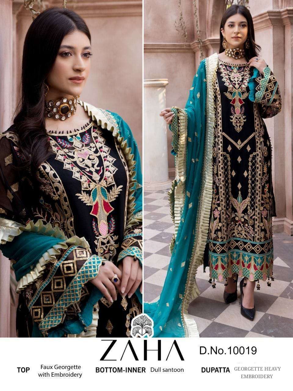 ZAHA 10019 BY ZAHA DESIGNER FAUX GEORGETTE EMBROIDERED PAKISTANI DRESS-00062