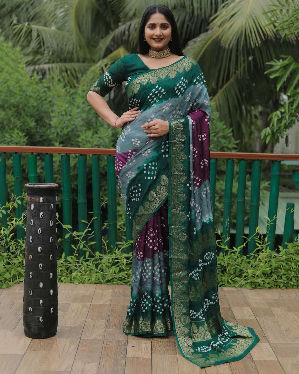 ZANKAR BY ASLIWHOLESALE DESIGNER PURE BHANDHEJ SILK PRINTED SAREES-00125