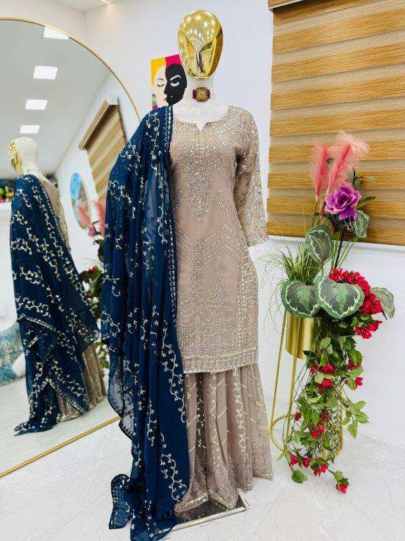 ZC-9010 BY ASLIWHOLESALE DESIGNER PURE FAUX GEORGETTE EMBROIDERY DRESSES-00267