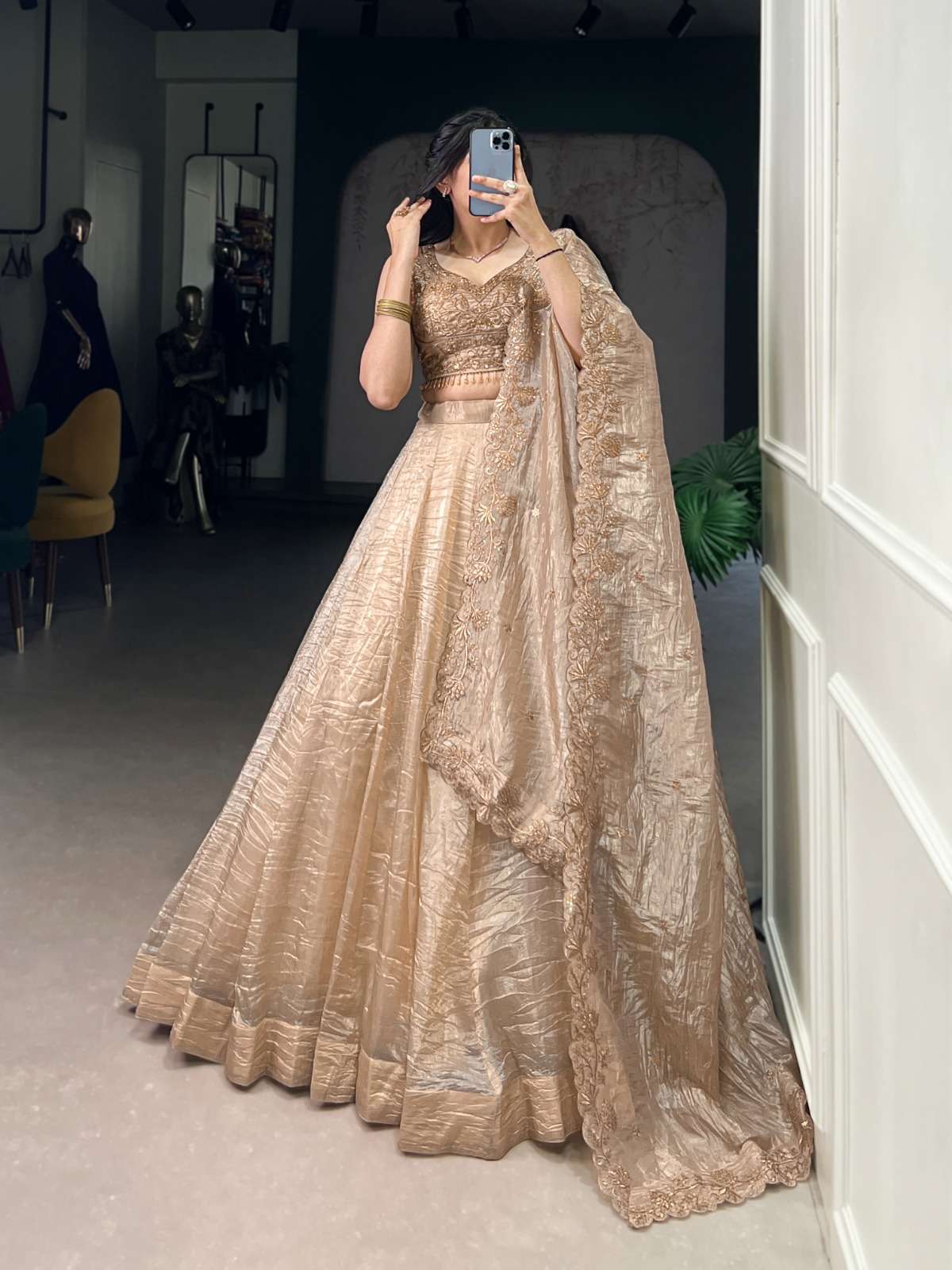 1430 COLOUR BY ASLIWHOLESALE DESIGNER FANCY GOLD CRUSH EMBROIDERY LEHENGA-00195