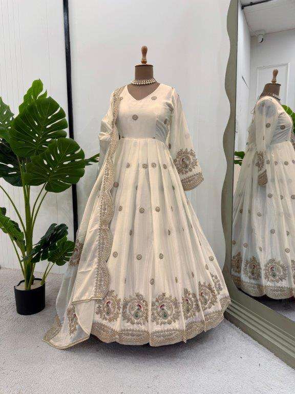 1501 HIT COLOUR BY ASLIWHOLESALE DESIGNER PURE CHINON SILK EMBROIDERY GOWNS-00241