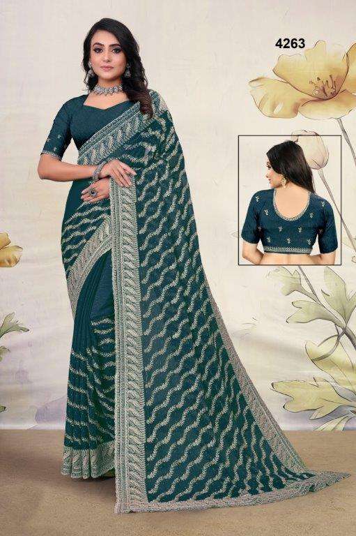4263 COLOUR BY ASLIWHOLESALE DESIGNER PURE CHIFFON EMBROIDERY SAREES-00103