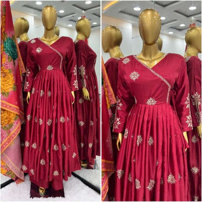 5182 HIT COLOUR BY ASLIWHOLESALE DESIGNER PURE CHINON SILK DRESS-00262