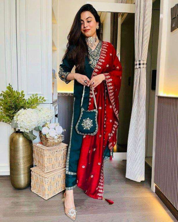 5249 HIT COLOUR BY ASLIWHOLESALE DESIGNER PURE CHINNON SILK EMBROIDERY DRESSES-00262