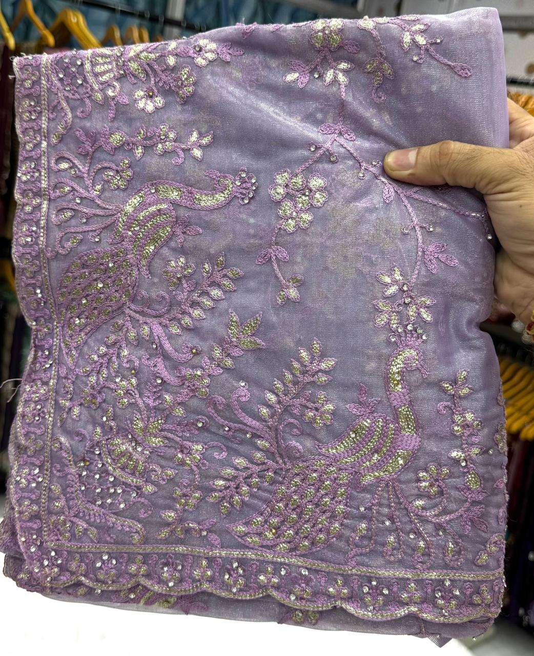 6311 COLOUR BY ASLIWHOLESALE DESIGNER PURE TWILL NET EMBROIDERY SAREES-00103