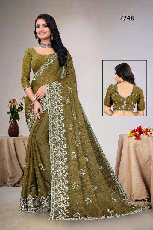 7248 COLOUR BY ASLIWHOLESALE DESIGNER PURE FANCY EMBROIDERY SAREES-00103