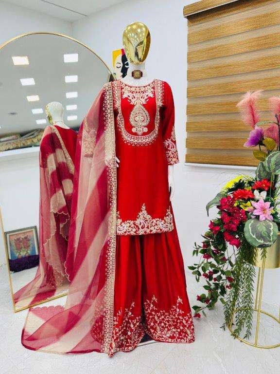 9018 COLOUR BY ASLIWHOLESALE DESIGNER PURE CHINNON SILK EMBROIDERY DRESSES-00267