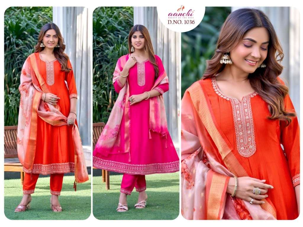 AANCHI 1036 COLOUR PURE VICHITRA SILK PRINTED DRESSES-00286
