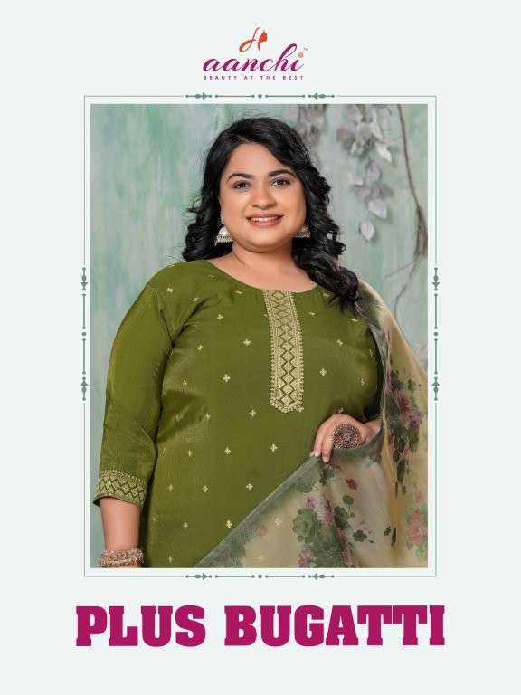 AANCHI PLUS BUGATTI 100221 TO 100224 SERIES  PURE ROMAN SIMMER PRINTED EMBROIDERY KURTIS-00286