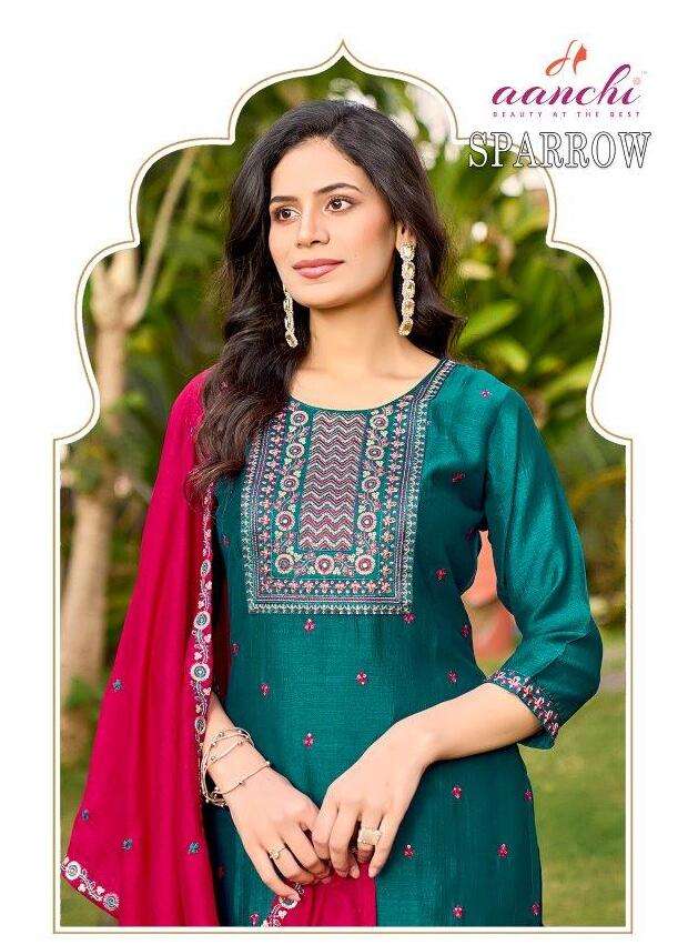 AANCHI SPARROW 01 TO 04 SERIES FANCY VICHITRA SILK PRINT PRINT DRESSES-00014