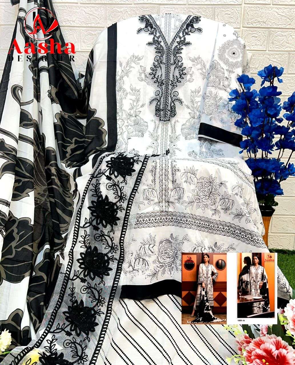 AASHA 1051 DESIGNER HEAVY COTTON SELF EMBROIDERY PAKISATNI DRESSES-00062