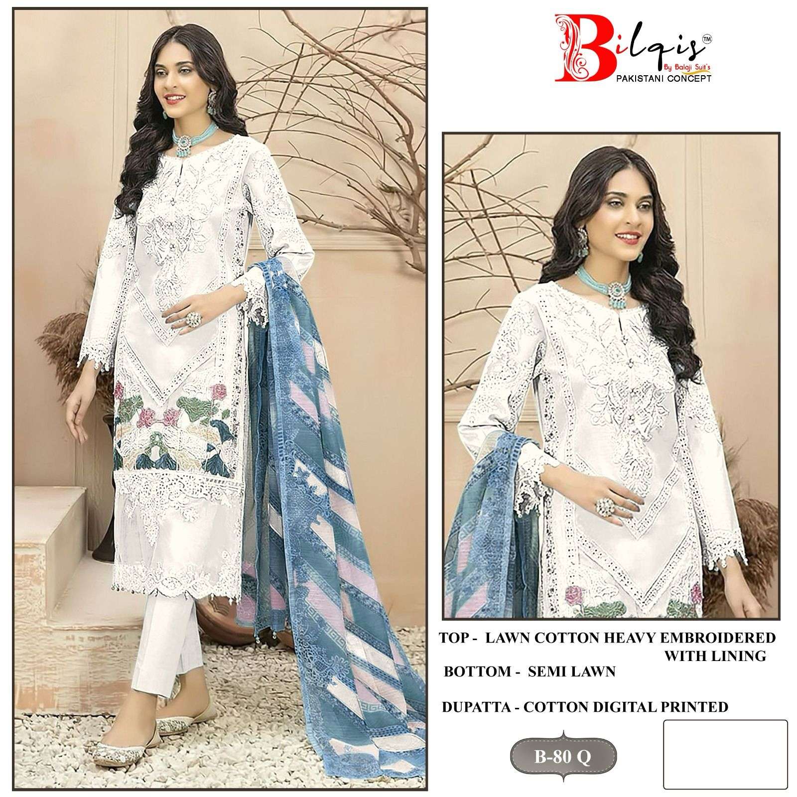 BILQIS B-80 Q TO T DESIGNER CAMBRIC LAWN COTTON EMBROIDERED PAKISTANI DRESSES-00201
