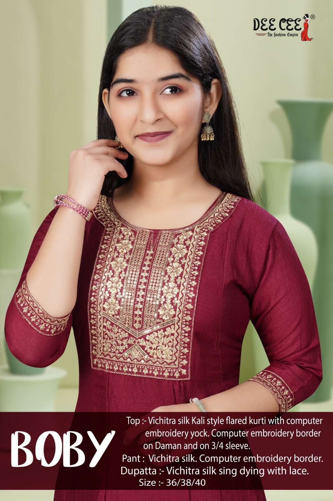 DEE CEE BOBY 1001 TO 1006 SERIES DESIGNER FANCY VICHITRA SILK PRINT DRESSES-00093