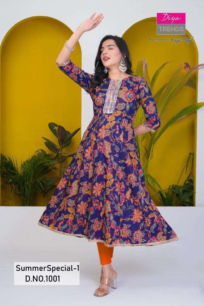 DIYA TRENDZ SUMMER SPECIAL VOL-01 1001 TO 1010 SERIES COTTON PRINT KURTIS-00140