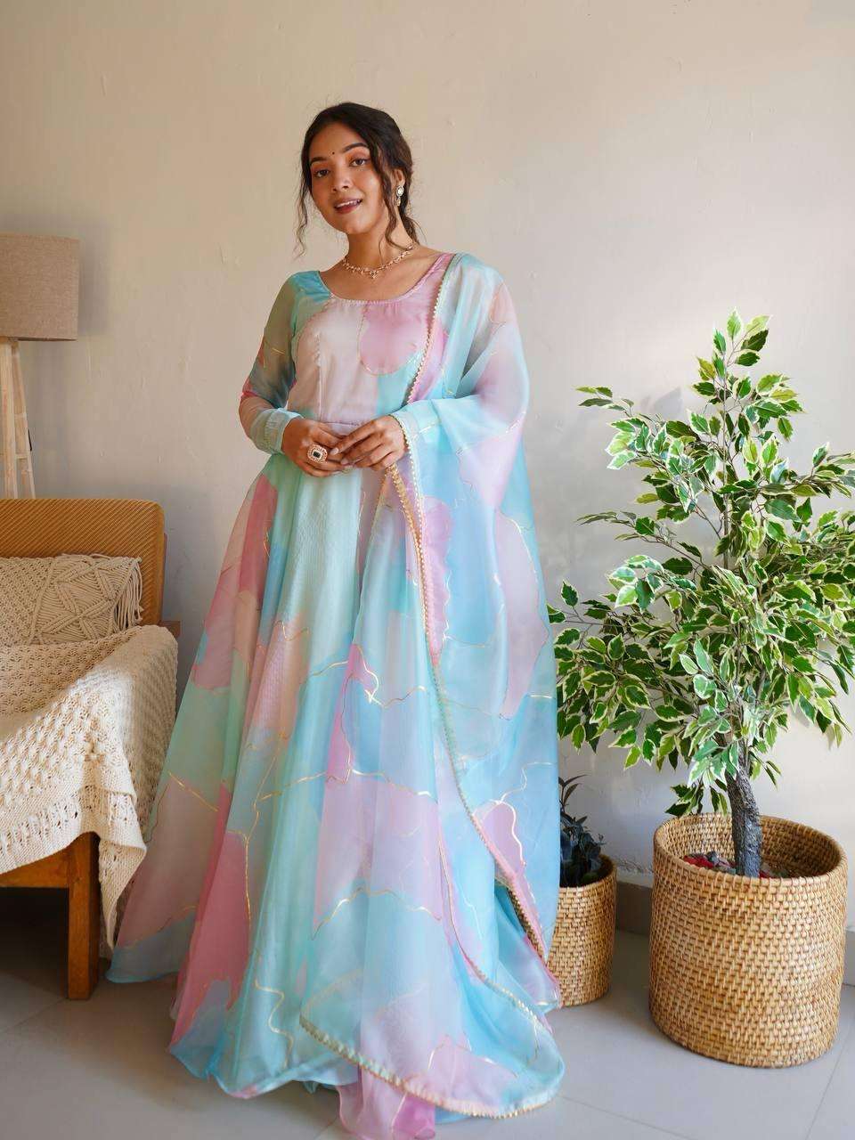 DN-240 COLOUR BY ASLIWHOLESALE DESIGNER PURE ORGANZA SILK PRINTED GOWN-00232