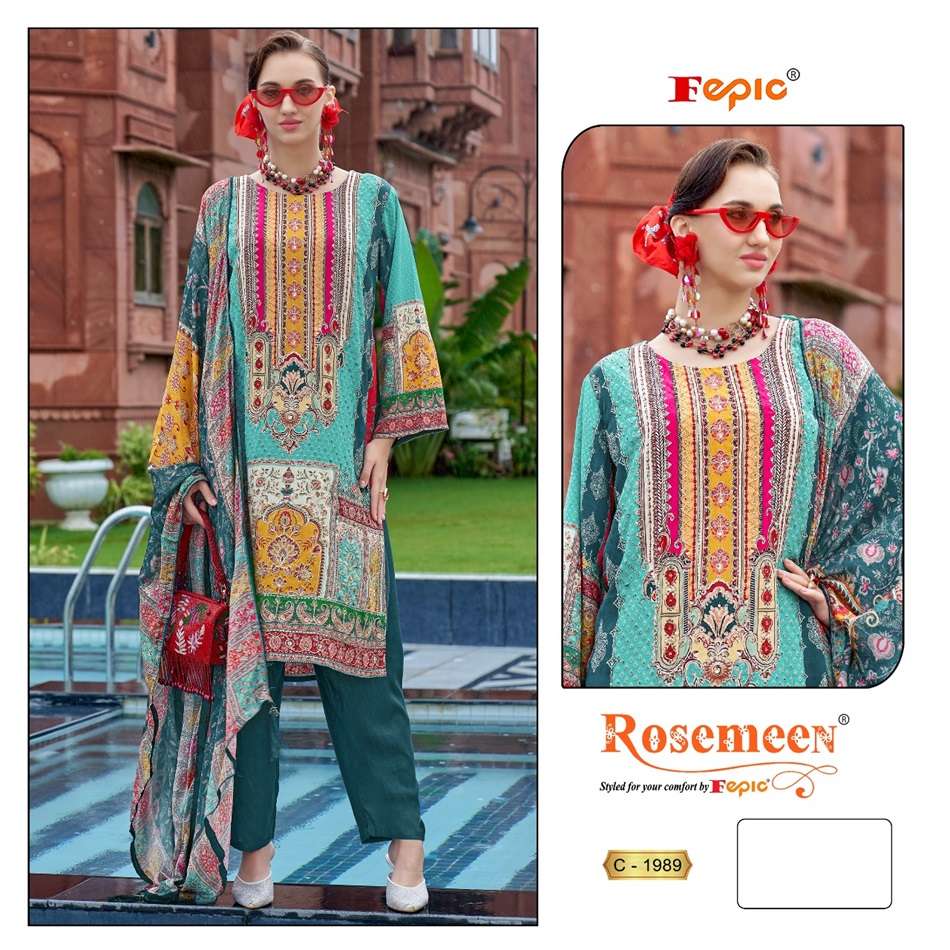 FEPIC ROSEMEEN C-1989 DESIGNER NATURAL CRAPE HEAVY EMBROIDERY DRESSES-00201