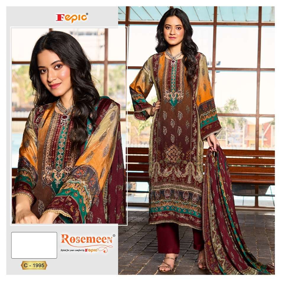 FEPIC ROSEMEEN C-1995 DESIGNER NATURAL CRAPE HEAVY EMBROIDERY DRESSES-00201