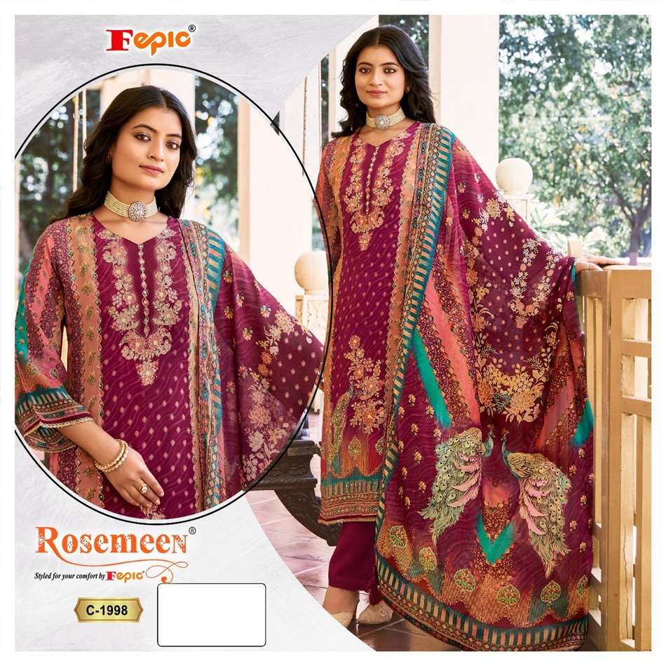 FEPIC ROSEMEEN C-1998 DESIGNER NATURAL CRAPE HEAVY EMBROIDERY DRESSES-00201